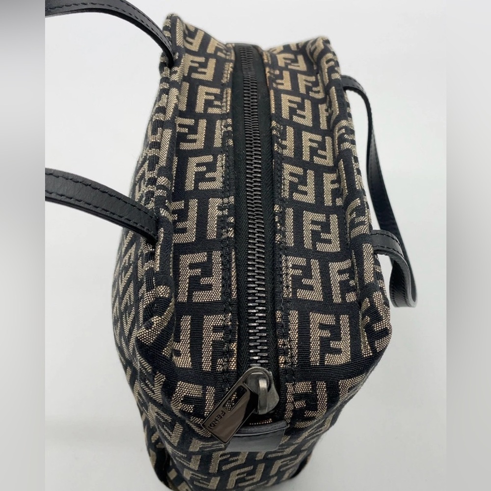 Authentic Fendi Zucchino Pattern Canvas Black x Beige Small Handbag - Picture 7 of 15